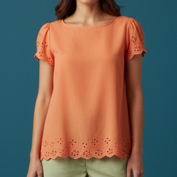 ANTONIO MELANI Tops - ANTONIO MELANI Peach Floral Cutout Cap Sleeve Babydoll Blouse Small